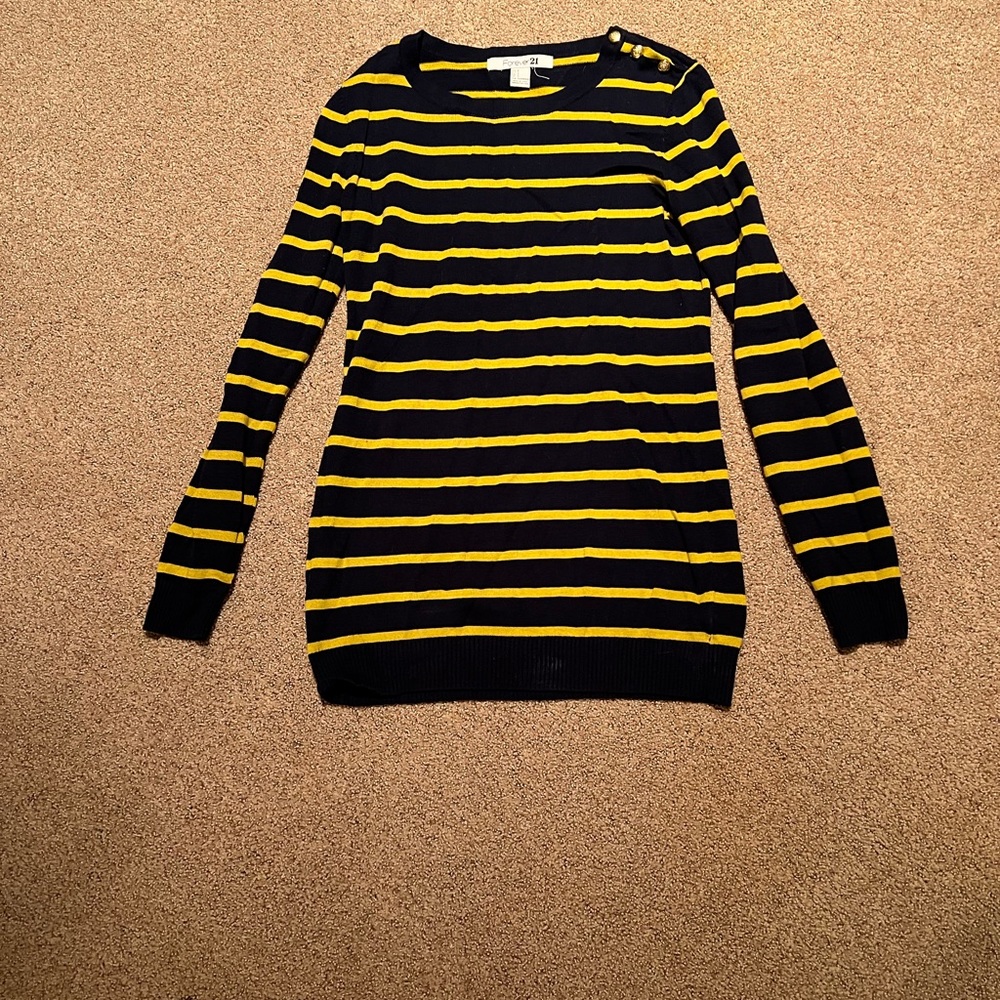 forever 21 green and navy striped tunic sweater size s